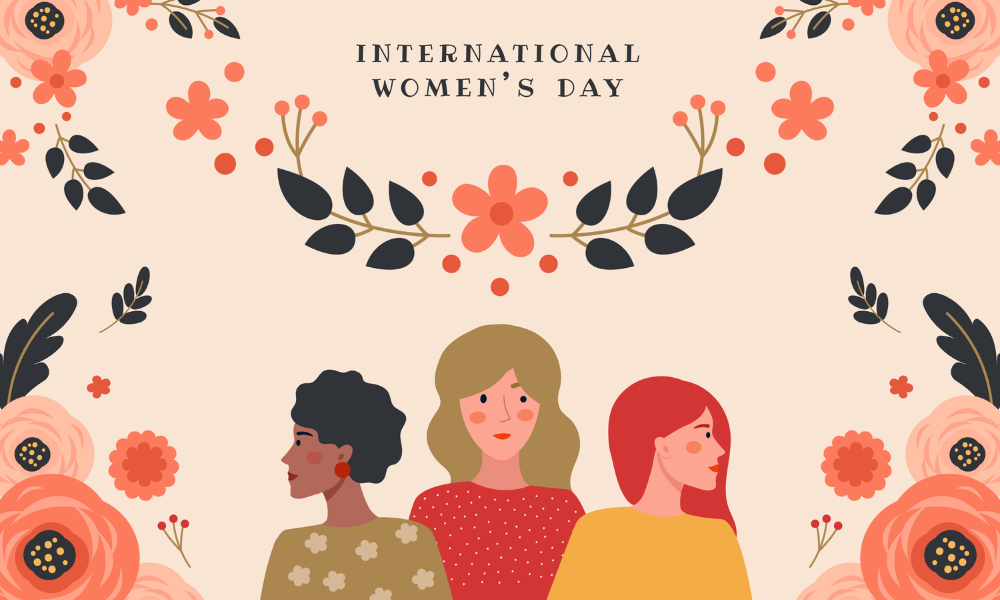 Frauentag gezeichnete Frauen mit Blumen 