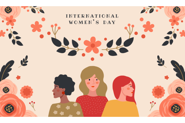 Frauentag gezeichnete Frauen mit Blumen 