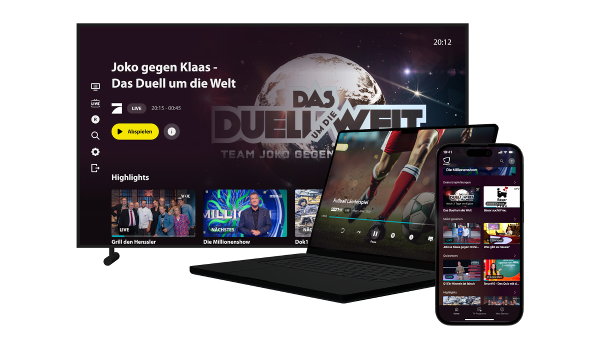 TV, Laptop und Handy zeigen die App