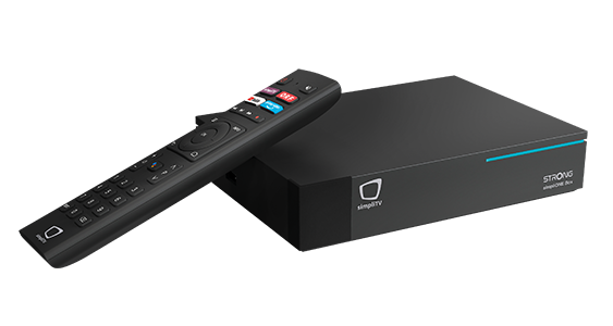 Schwarze simpliONE Box mit Fernbedienung